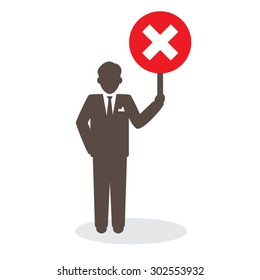 Businessman with wrong sign