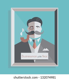 Businessman of the Year. Old school stylish businessman with a monocle and smoking pipe. Vintage style illustration.