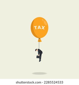 Businessman and yellow balloon tax isolated. Tax rise, financial crisis vector illustration