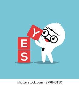 businessman with YES word in block vector illustration