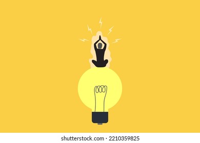 businessman yoga on an lightbulb. New idea. lotus position meditating.