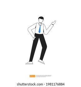businessman or young man worker character pose with hand gesture in flat style isolated vector illustration
