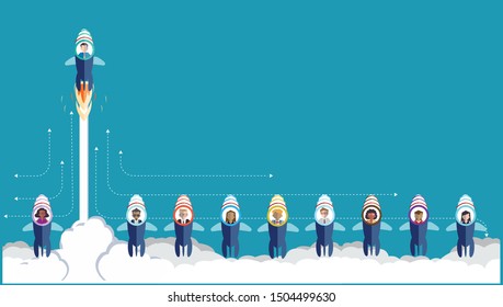 Businessman,BusinessLady - Drive Rocket  -Think differently - Being different, taking risky, move for success in life.