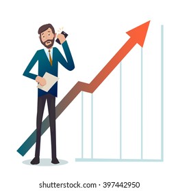 Businessman.Businessman receives good news over the phone.The profit more and more. vector.