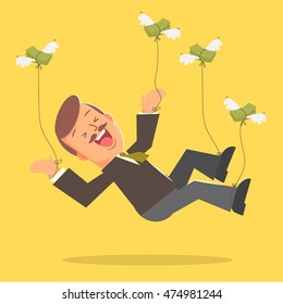 Businessman-fly away with money - vector illustration
