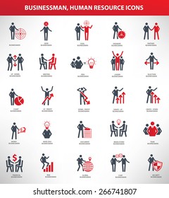 Businessman,Human resource icon set,red version,clean vector