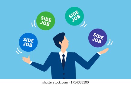 businessman,juggling many jobs image,vector illustration,blue background