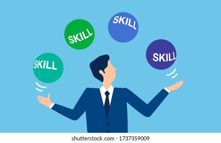 businessman,juggling many skills image,vector illustration,blue background