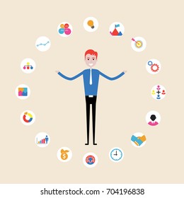 Businessman,office worker ,businessman making a presentation at office. Business executive delivering a presentation to his colleagues during meeting or in-house business training.Vector illustration