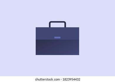 Businessman's briefcase by the handle. Concept business illustration of blue suitcase with documents, contracts and agreements. Flat vector design elements.