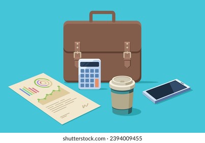Businessman's desk with laptop, tablet smartphone and stationery