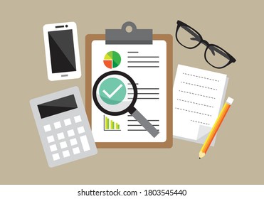Businessman's desk and work equipment, Vector illustration in flat style