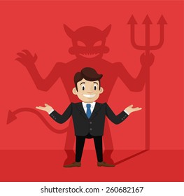 Businessman's devil shadow. Vector flat illustration