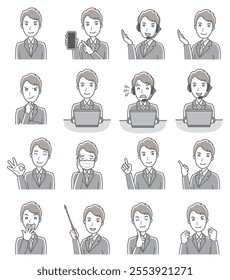 Businessman's facial expression illustration. People vector illustrations.