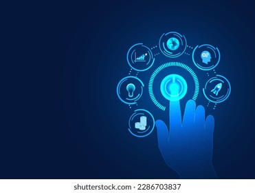 El dedo del empresario está pulsando el botón abierto Esto se refiere a los negocios modernos con la introducción de tecnología inteligente para ayudar a gestionar la empresa con el fin de que su negocio se extienda más allá de sus competidores