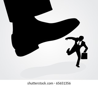 Businessman's foot stepping on tiny businessman