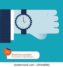 Businessman's hand with clock gear. Vector illustration Eps10 file. Global colors. Text and Texture in separate layers.