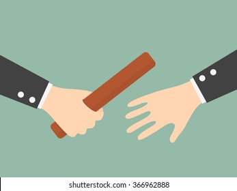 Businessman's Hand Passing a Relay Baton. Partnership or Teamwork Concept. Business Concept Cartoon Illustration.