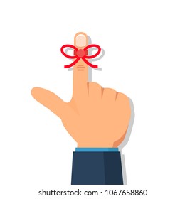 Businessman's Hand With Reminder String  On Finger. Vector Illustration.