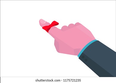 Businessman's hand with Reminder string on finger isometric consept. Vector illustration.