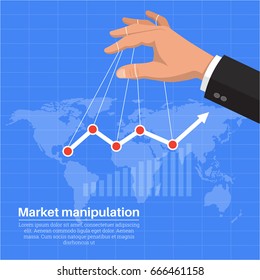 The Businessman's Hand Supporting Economic Growth. Manipulation In The Stock Market. The Growing Income. A Vector Illustration In Flat Style.