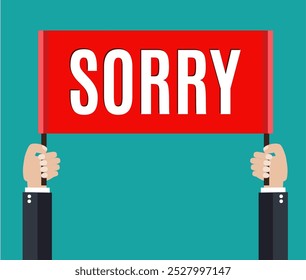 Businessmans hands holding sorry sign. vector illustration in flat style