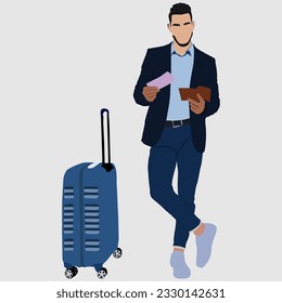 The Businessman's Journey at the Airport with Luggage in a New Style Portrait