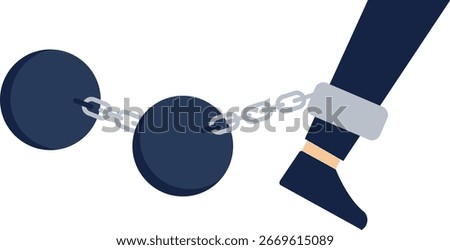 Businessman's legs tied to a string of iron balls

