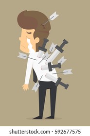 A businessman's life goes through many obstacles, injuries. vector