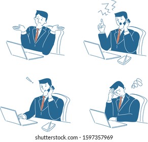 Businessman's negative emotions . He has troubles. He is sitting at office desk.
