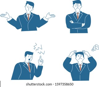 Businessman's negative emotions. He has troubles. 