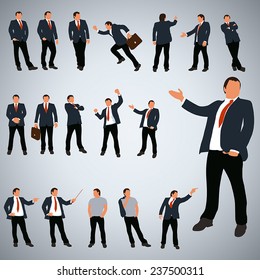 businessmans set with different poses in color