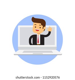 Businessman's vlog on computer