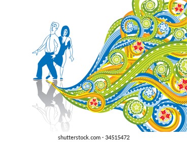 Businessmen in abstract collage. Format A4. Vector illustration. Isolated groups and layers. Global colors.