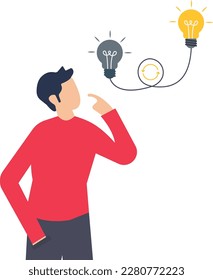 Businessmen adapting to new ideas, Rethink or thinking again, better results, thinking of new ways,  solving problems or decisions, innovative ideas to disrupt illustrations, man thinking near bulb