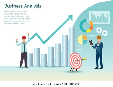 Businessmen analysing business, feeling happy with virtual growth graph charts. Idea for data analysis, research and development and successful marketing strategy and solution.  