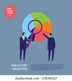 Businessmen analyzing a chart with a loupe. Vector illustration Eps10 file. Global colors and layers.   