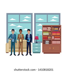 businessmen avatar cartoon character wearing elegant suit indoor with a office background vector illustration graphic design