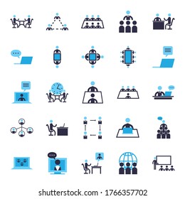 Businessmen avatars meeting flat style icon set design, Office business management and corporate theme Vector illustration