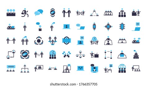 Businessmen avatars meeting flat style icon set design, Office business management and corporate theme Vector illustration