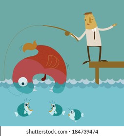 Businessmen bait with big fish 