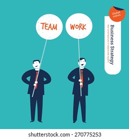 Businessmen with banners team work. Vector illustration Eps10 file. Global colors. Text and Texture in separate layers.