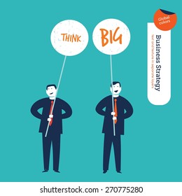 Businessmen with banners think big. Vector illustration Eps10 file. Global colors. Text and Texture in separate layers.