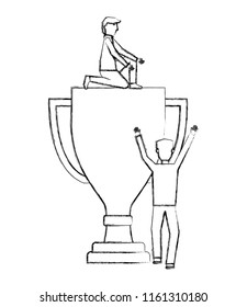 businessmen with big trophy business success