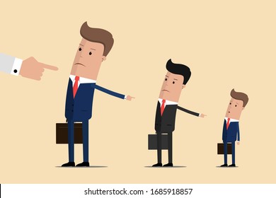 Businessmen blaming each other for failures. People pointing each other. Vector Illustration