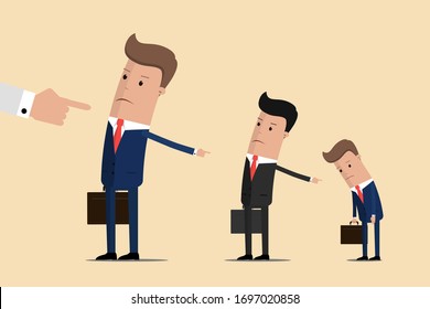 Businessmen blaming each other for failures. People pointing each other. Vector Illustration