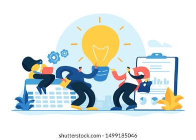 Businessmen brainstorming, searching solution. Business strategy. Vision statement, business mission, company mission, business planning concept. Vector isolated concept creative illustration