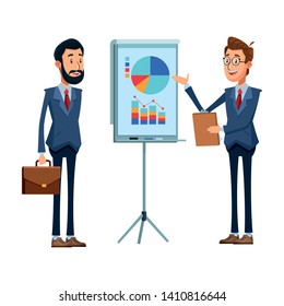 businessmen with briefcase and checklist with data graphics vector illustration graphic design