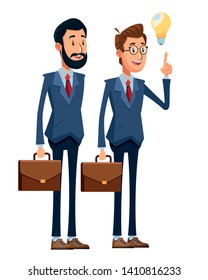businessmen with briefcase, light bulb, glasses and beard vector illustration graphic design