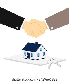 Businessmen and brokers and clients, real estate agents, shake hands after completing home insurance negotiations and purchasing a home